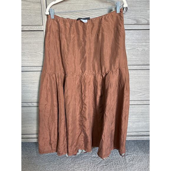 Peruvian Connection | Brown/Green 100% Silk Flared A Line Midi Skirt | 12 - Picture 9 of 12